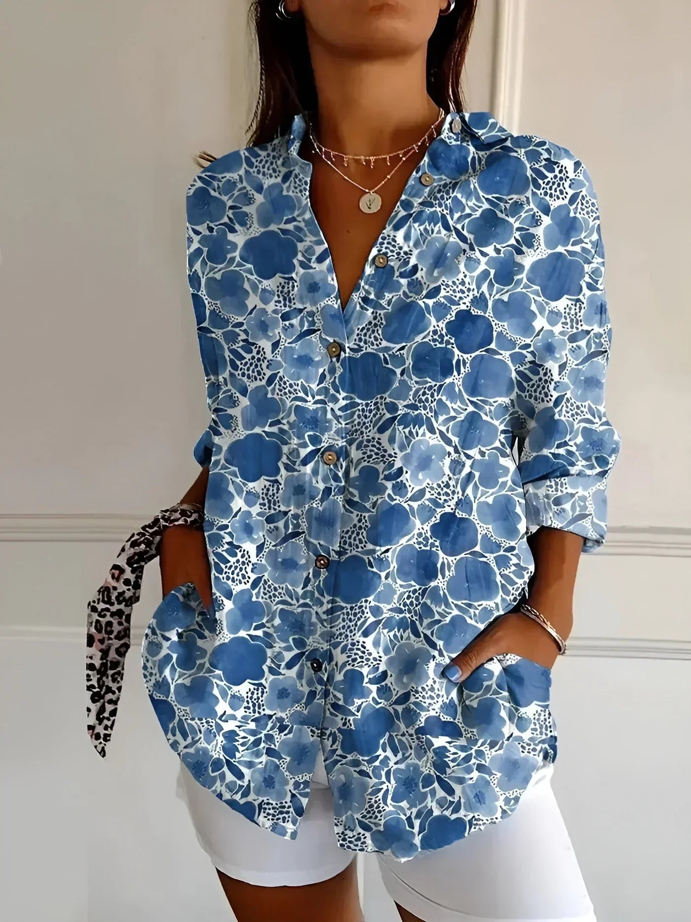 Women's Floral Print Blouse with Long Sleeves – Lightweight Relaxed Summer Top