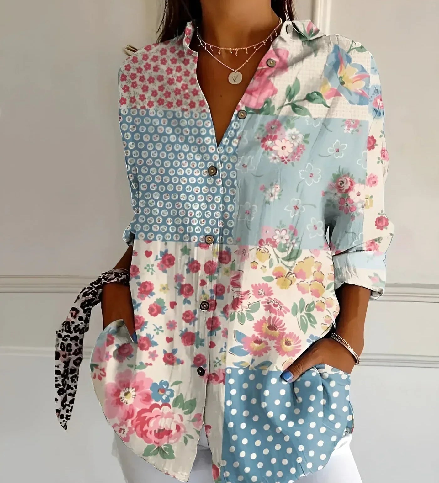 Women's Floral Print Blouse with Long Sleeves – Lightweight Relaxed Summer Top