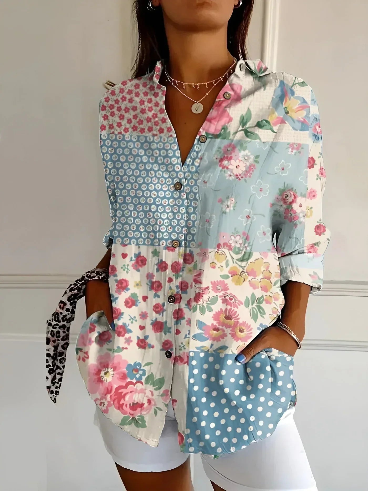 Women's Floral Print Blouse with Long Sleeves – Lightweight Relaxed Summer Top