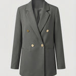 Women's Oversized Double-Breasted Blazer with Notch Lapel & Patch Pockets – Office & Smart Casual