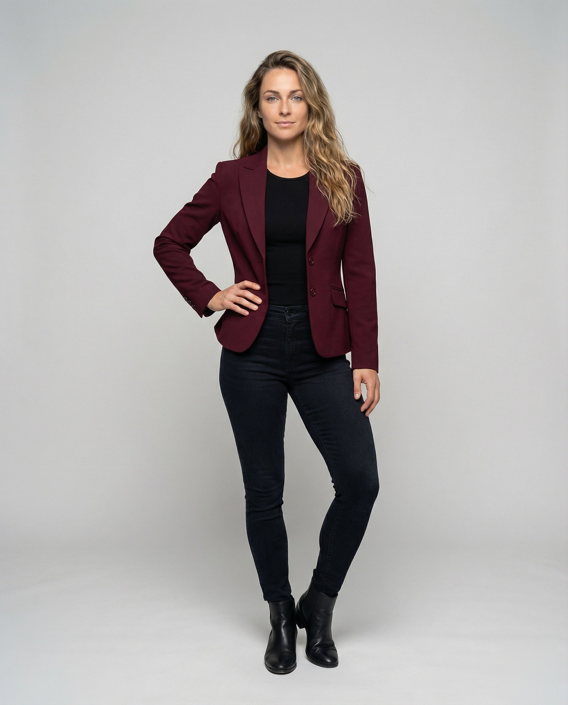 Women's Peplum Blazer with Two-Button Front & Notch Lapel – Tailored Workwear Jacket