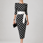 Women's Polka Dot Midi Dress – Elegant Day Dress for Brunch, Garden Parties & Race Days