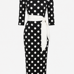 Women's Polka Dot Midi Dress – Elegant Day Dress for Brunch, Garden Parties & Race Days