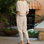 Women's Short Sleeve Top & Tie Waist Pants Co-ord Set – Relaxed Two-Piece for Work & Travel