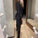 Women's Sequin Strapless Wide Leg Jumpsuit with Belt – Glitter Party and Evening Jumpsuit