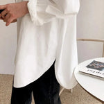 Women's White Oversized Button-Down Blouse – Long Sleeve Shirt with Chest Pocket