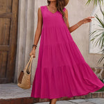 Women's Sleeveless V-Neck Tiered Maxi Dress – Relaxed Flowing Summer Dress