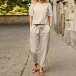 Women's Short Sleeve Top & Tie Waist Pants Co-ord Set – Relaxed Two-Piece for Work & Travel