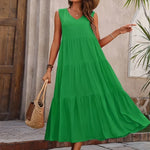 Women's Sleeveless V-Neck Tiered Maxi Dress – Relaxed Flowing Summer Dress