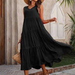 Women's Sleeveless V-Neck Tiered Maxi Dress – Relaxed Flowing Summer Dress