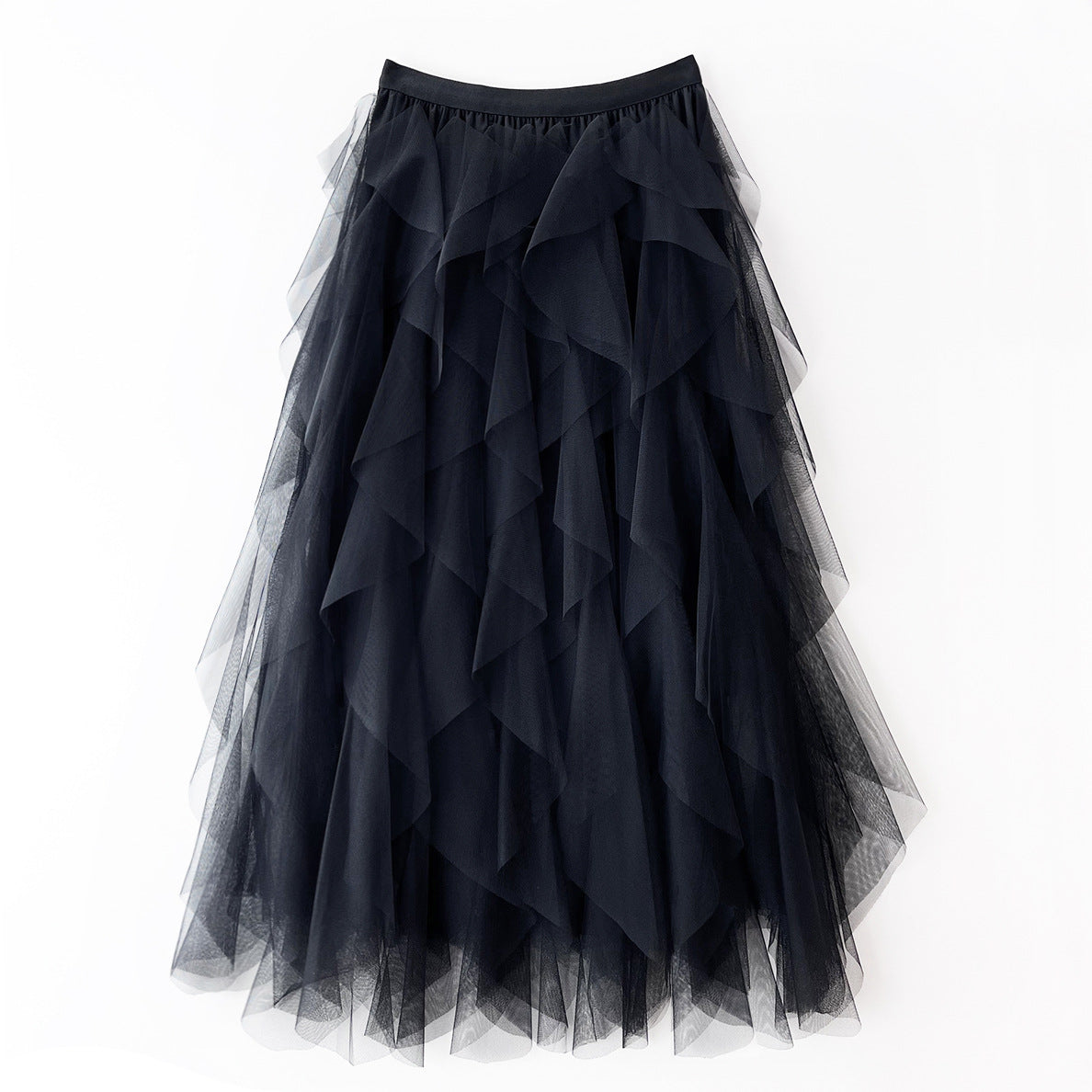 Women's Tulle Maxi Skirt with Layered Ruffles and Elastic Waist – Lined Party Skirt