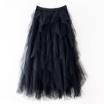 Women's Tulle Maxi Skirt with Layered Ruffles and Elastic Waist – Lined Party Skirt