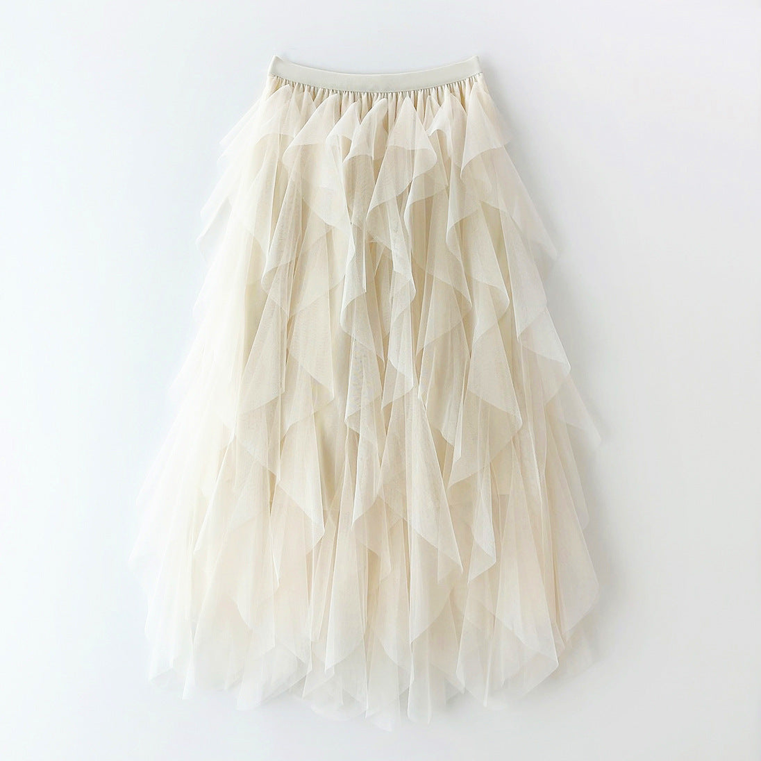 Women's Tulle Maxi Skirt with Layered Ruffles and Elastic Waist – Lined Party Skirt