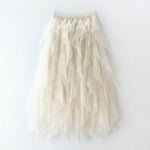 Women's Tulle Maxi Skirt with Layered Ruffles and Elastic Waist – Lined Party Skirt