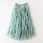 Women's Tulle Maxi Skirt with Layered Ruffles and Elastic Waist – Lined Party Skirt