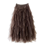Women's Tulle Maxi Skirt with Layered Ruffles and Elastic Waist – Lined Party Skirt