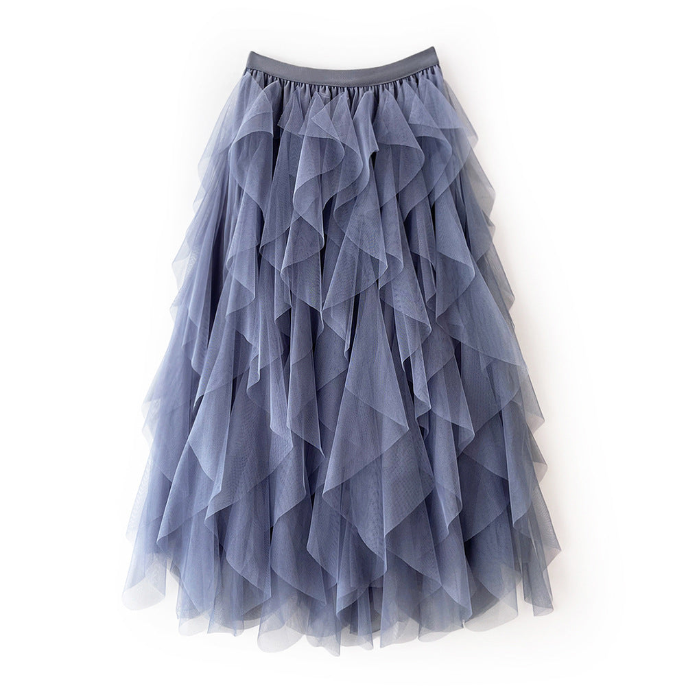 Women's Tulle Maxi Skirt with Layered Ruffles and Elastic Waist – Lined Party Skirt
