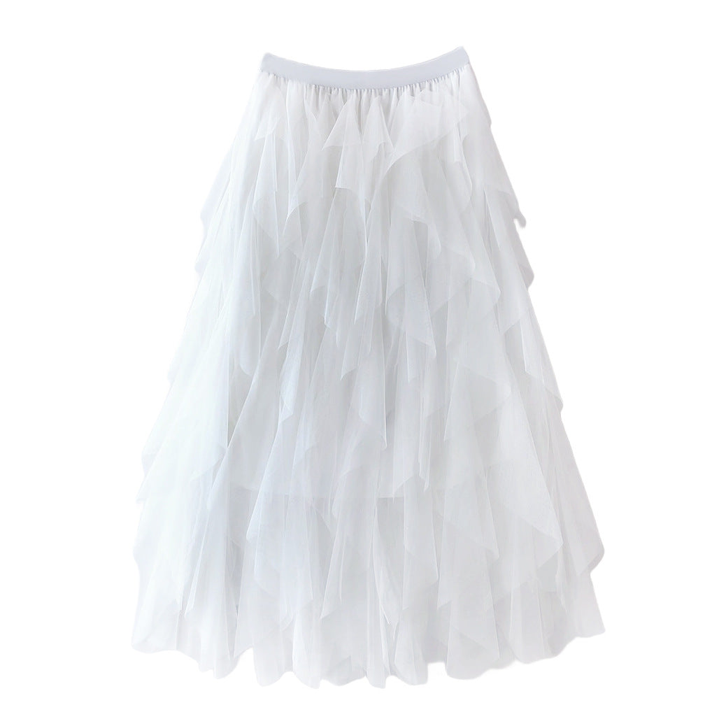 Women's Tulle Maxi Skirt with Layered Ruffles and Elastic Waist – Lined Party Skirt