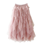 Women's Tulle Maxi Skirt with Layered Ruffles and Elastic Waist – Lined Party Skirt