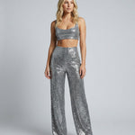 Women's High Waist Sequin Wide-Leg Pants – Sparkly Evening and Party Pants