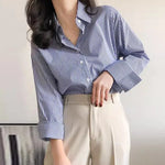 Women's Striped Button-Down Long Sleeve Blouse – Collared Shirt for Work and Weekend