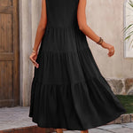 Women's Sleeveless V-Neck Tiered Maxi Dress – Relaxed Flowing Summer Dress