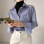 Women's Striped Button-Down Long Sleeve Blouse – Collared Shirt for Work and Weekend