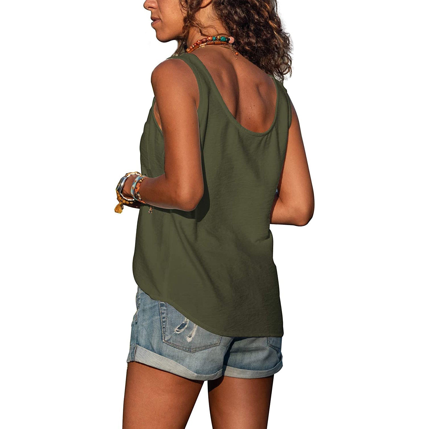 Women's Round Neck Sleeveless Tank Top with Button Detail – Relaxed Casual Summer Top