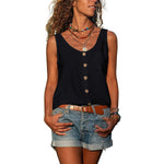 Women's Round Neck Sleeveless Tank Top with Button Detail – Relaxed Casual Summer Top