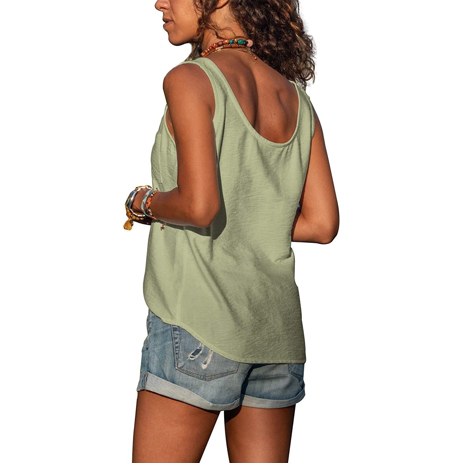 Women's Round Neck Sleeveless Tank Top with Button Detail – Relaxed Casual Summer Top