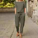 Women's Short Sleeve Top & Tie Waist Pants Co-ord Set – Relaxed Two-Piece for Work & Travel
