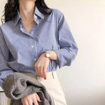 Women's Striped Button-Down Long Sleeve Blouse – Collared Shirt for Work and Weekend