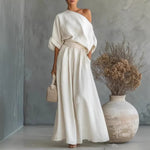 Women's One-Shoulder Linen-Look Maxi Set – Two-Piece Summer Outfit for Beach & Holidays