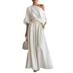 Women's One-Shoulder Linen-Look Maxi Set – Two-Piece Summer Outfit for Beach & Holidays