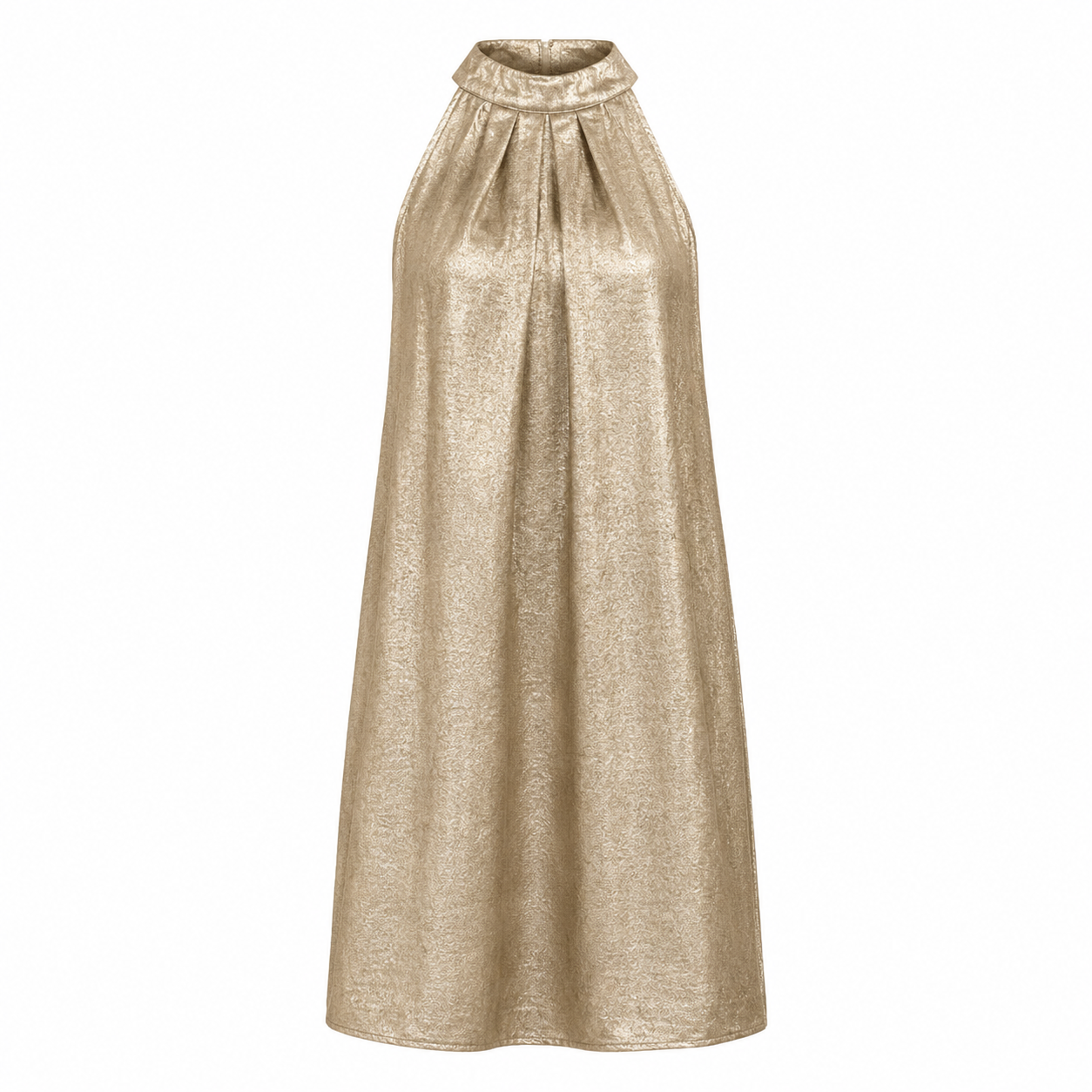 Women's Gold Halter Midi Dress – Draped Elegant Evening & Wedding Guest Dress