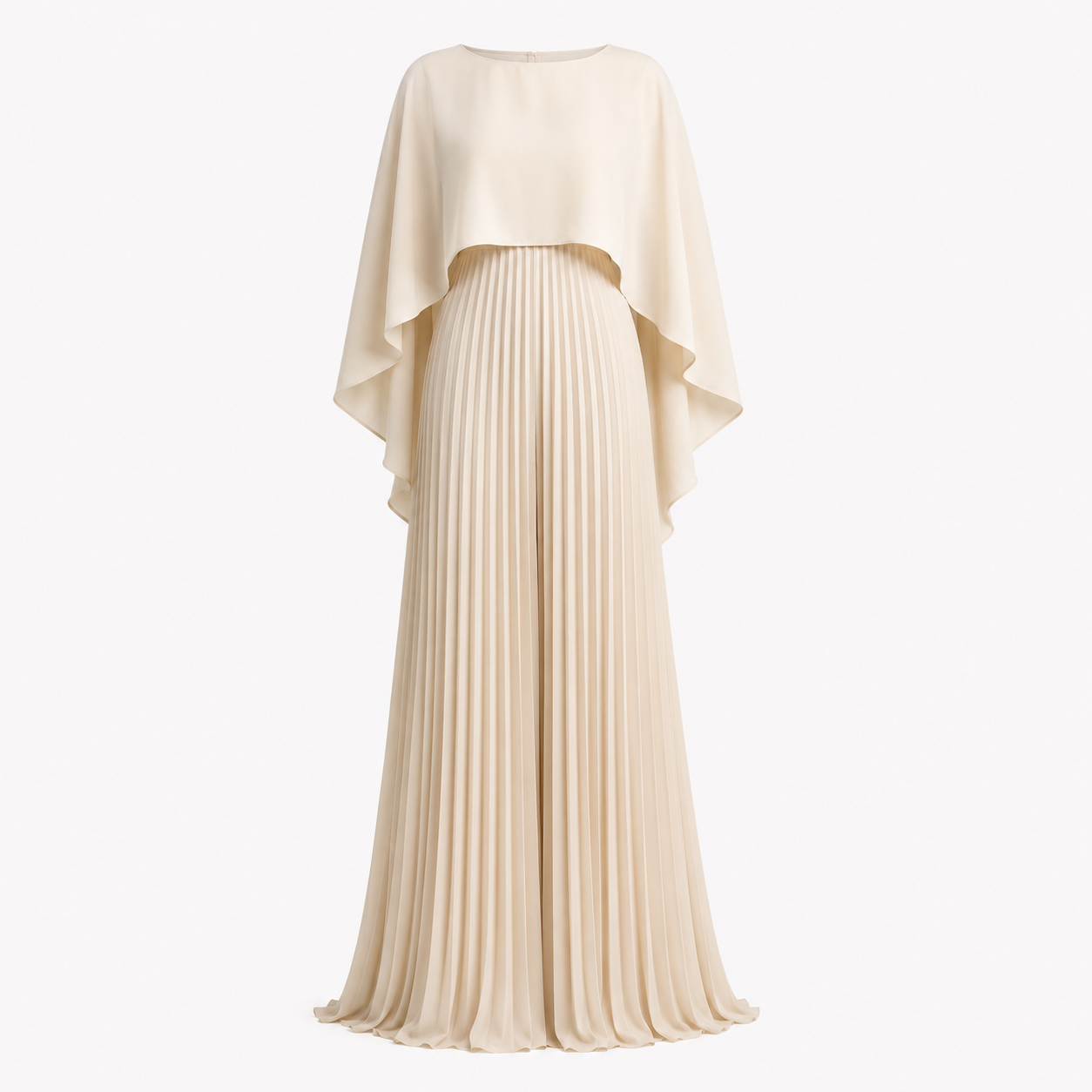 Women's Pleated Maxi Dress with Cape Overlay – Elegant Evening & Wedding Guest Dress