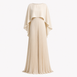 Women's Pleated Maxi Dress with Cape Overlay – Elegant Evening & Wedding Guest Dress