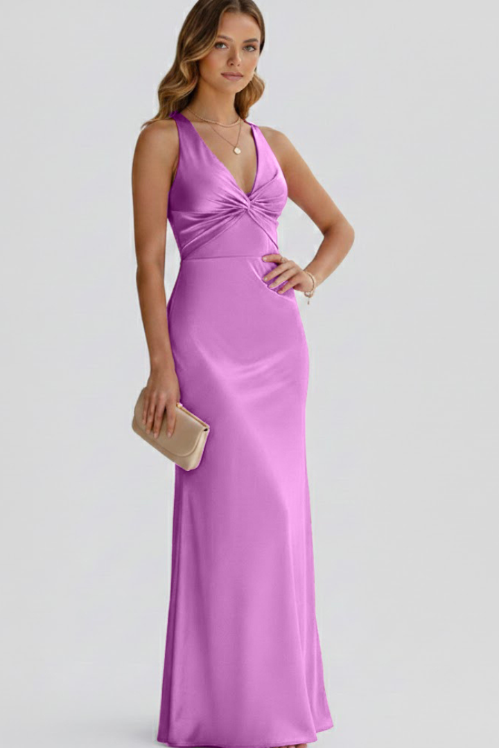 Women's Sleeveless Deep V-Neck Maxi Dress with Fitted Waist – Floor-Length Summer Dress