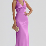 Women's Sleeveless Deep V-Neck Maxi Dress with Fitted Waist – Floor-Length Summer Dress