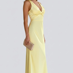 Women's Sleeveless Deep V-Neck Maxi Dress with Fitted Waist – Floor-Length Summer Dress