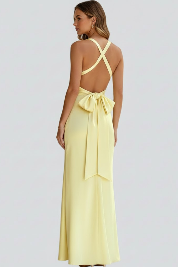 Women's Sleeveless Deep V-Neck Maxi Dress with Fitted Waist – Floor-Length Summer Dress