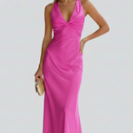 Women's Sleeveless Deep V-Neck Maxi Dress with Fitted Waist – Floor-Length Summer Dress