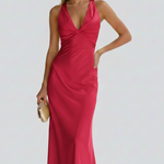 Women's Sleeveless Deep V-Neck Maxi Dress with Fitted Waist – Floor-Length Summer Dress