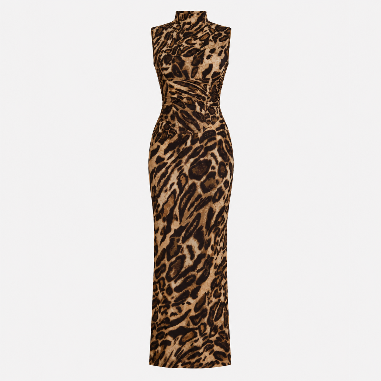 Women's Leopard Print Bodycon Maxi Dress – Fitted Evening Dress for Parties & Nights Out