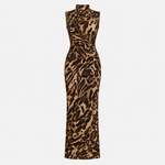 Women's Leopard Print Bodycon Maxi Dress – Fitted Evening Dress for Parties & Nights Out