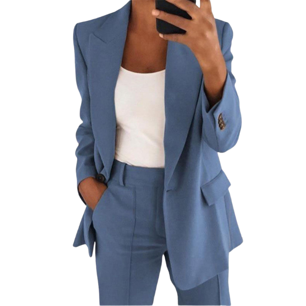 Women's Two-Piece Blazer Suit Set with Straight Leg Pants – Tailored Office & Evening Set