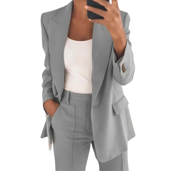 Women's Two-Piece Blazer Suit Set with Straight Leg Pants – Tailored Office & Evening Set