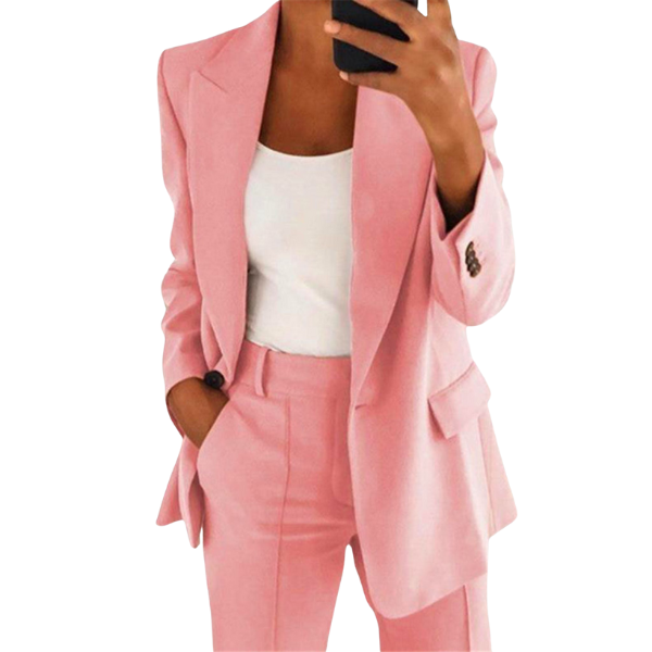 Women's Two-Piece Blazer Suit Set with Straight Leg Pants – Tailored Office & Evening Set