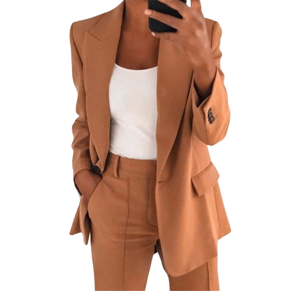 Women's Two-Piece Blazer Suit Set with Straight Leg Pants – Tailored Office & Evening Set