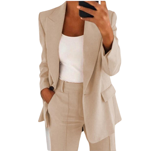 Women's Two-Piece Blazer Suit Set with Straight Leg Pants – Tailored Office & Evening Set